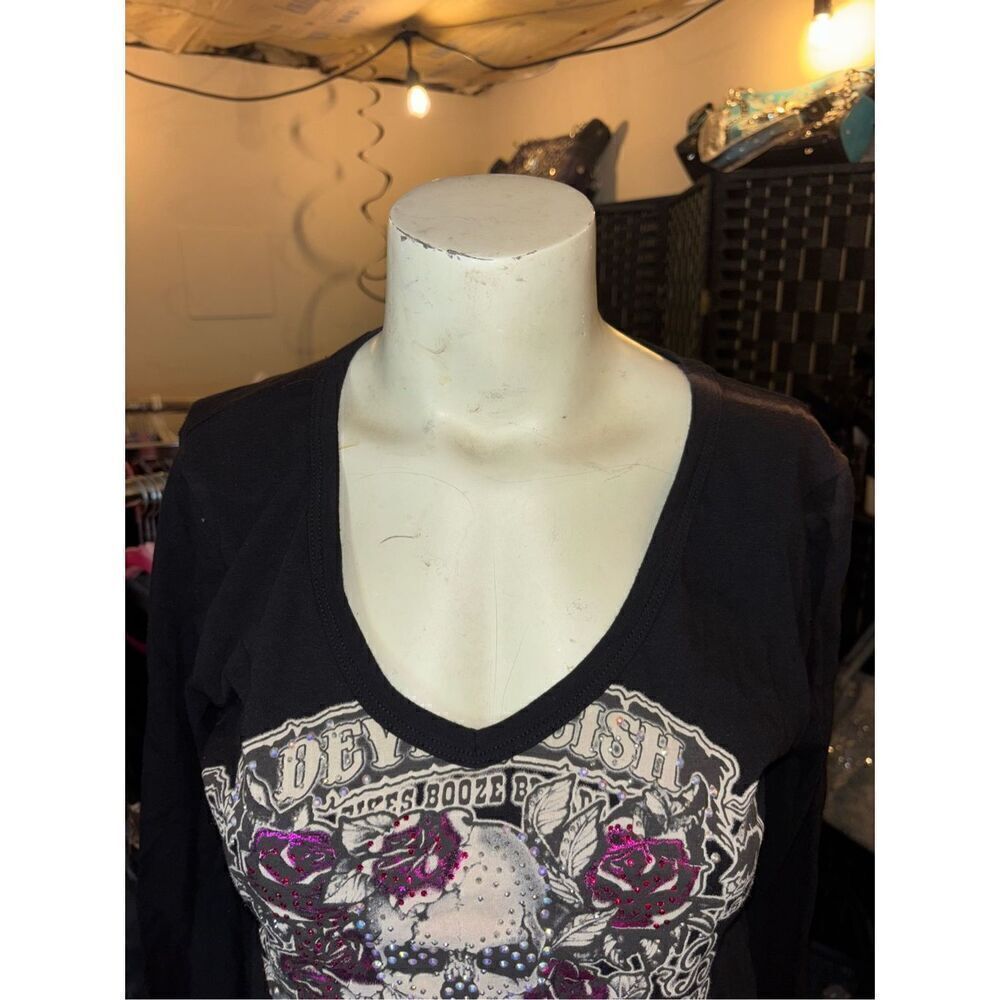 Live To Ride Liberty Wear Slashed Foil and Rhinestone Top - Picture 5 of 5